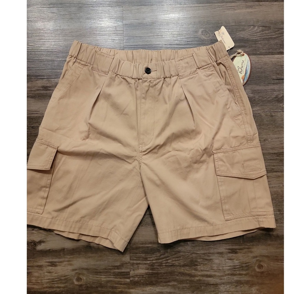 Tommy Bahama Relax Mens Cargo Shorts Tan Khaki Cotton Elastic Waist Medium
